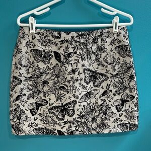 Cottagecore Whimsical Floral Butterfly Black and White Miniskirt